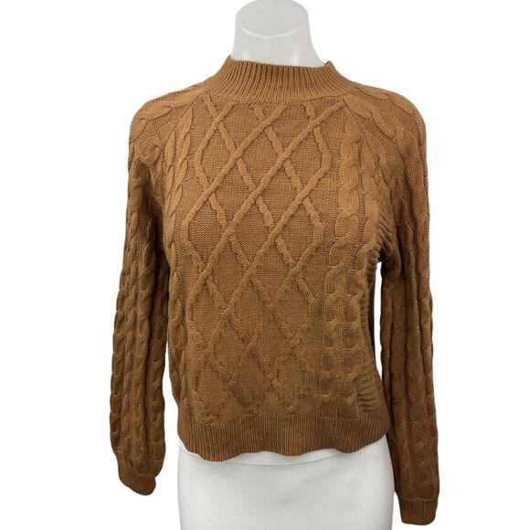 Line & Dot Brown Cable Knit Mock Neck Long Sleeve Pullover Sweater Top Size S - Picture 5 of 9